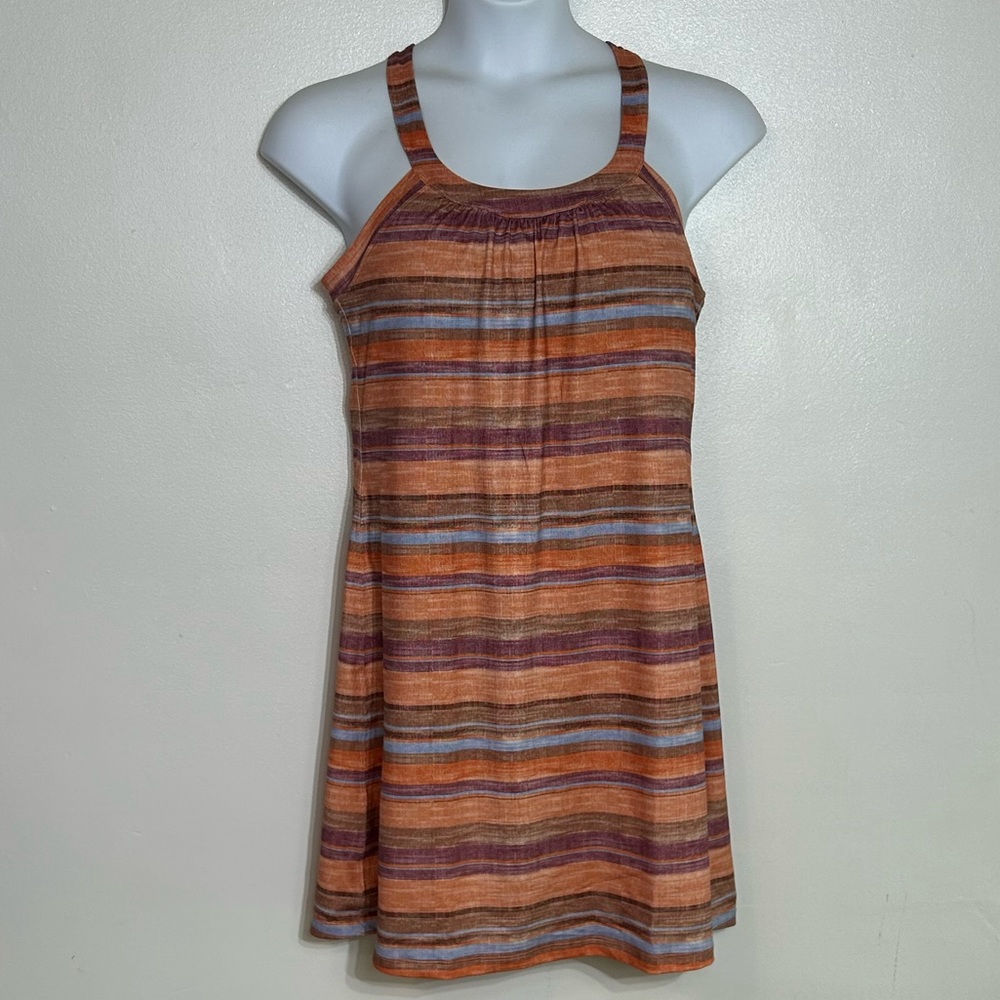 New PrAna Women's Cantine Terra Soleil Stripe Stretch Orange Dress Size XL
